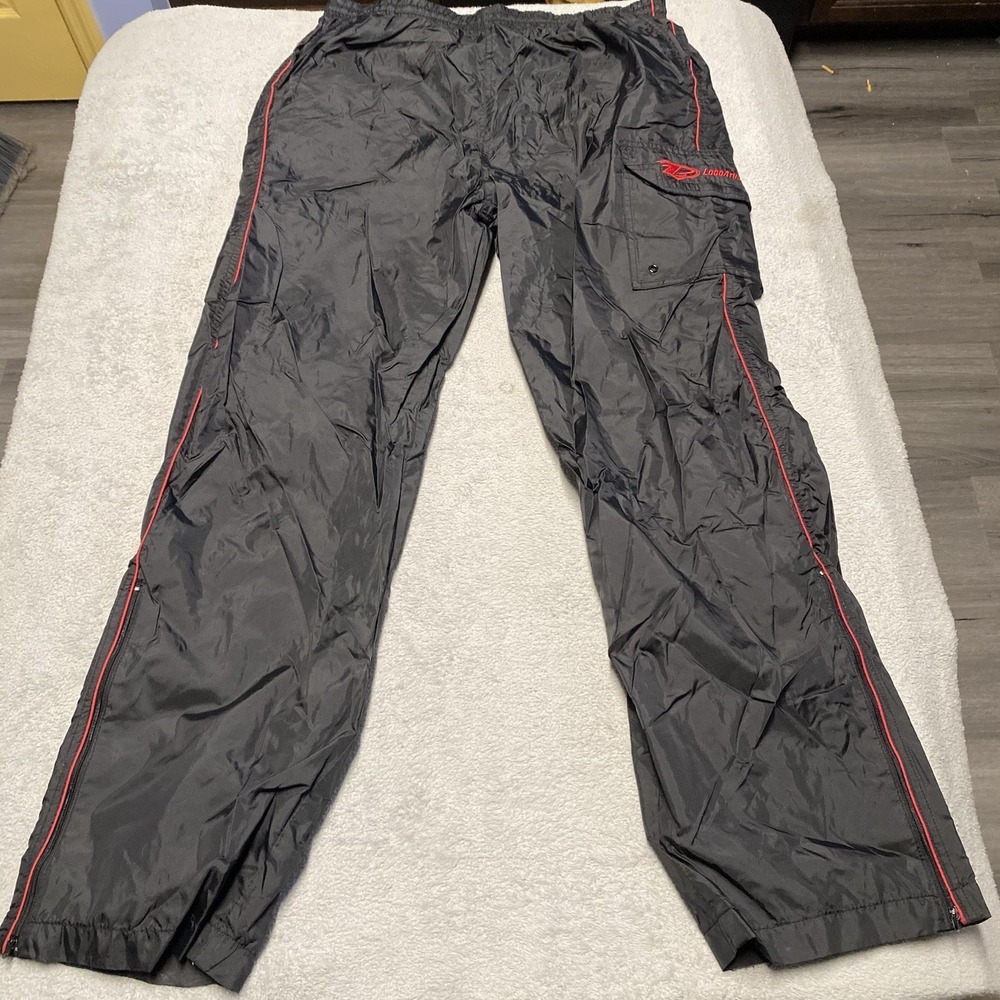 Vintage Logo Athletic Nylon‎ Pants Mens Large Black Red Baggy Cargo Read